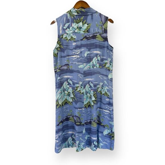 Tommy Bahama Tropical Print Silk Button Front Shirt Dress 12 Blue Hawaiian Beach - Picture 5 of 9